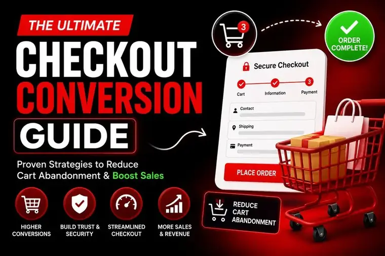 Checkout conversion flow showing cart, information, and payment steps leading to order completion